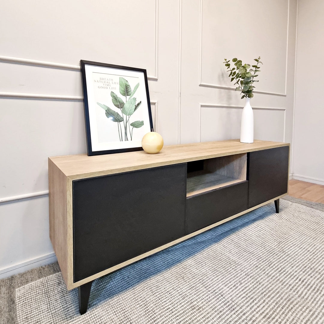 mueble rack negro madera