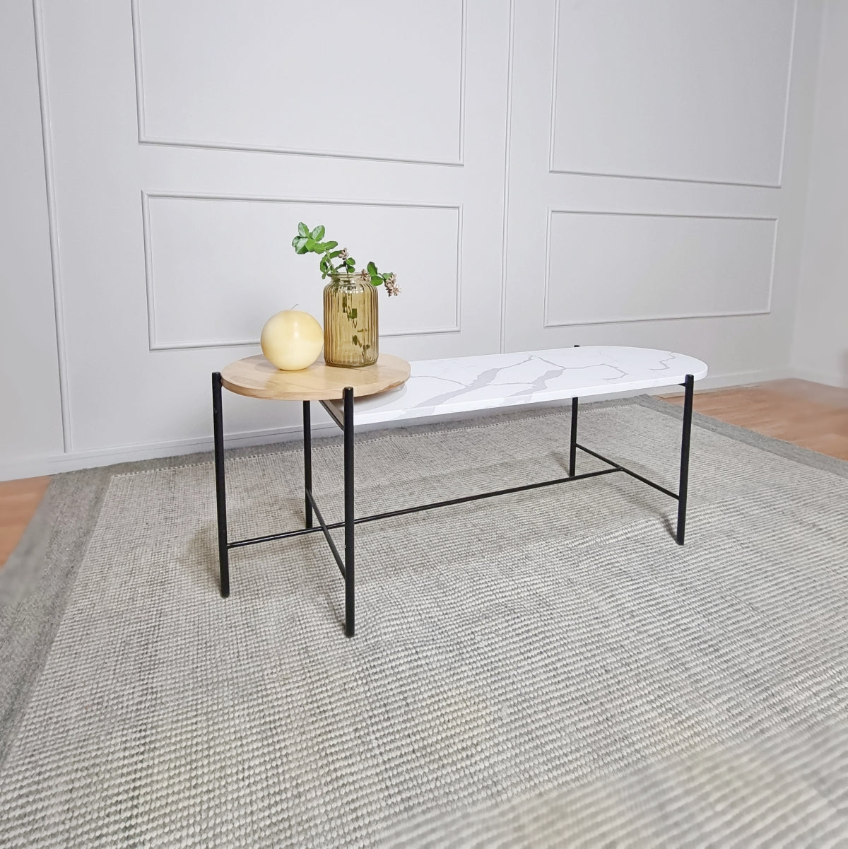 mesa de centro ovalada marmol