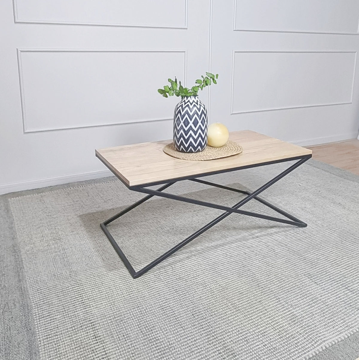 mesa de centro fierro madera moderna