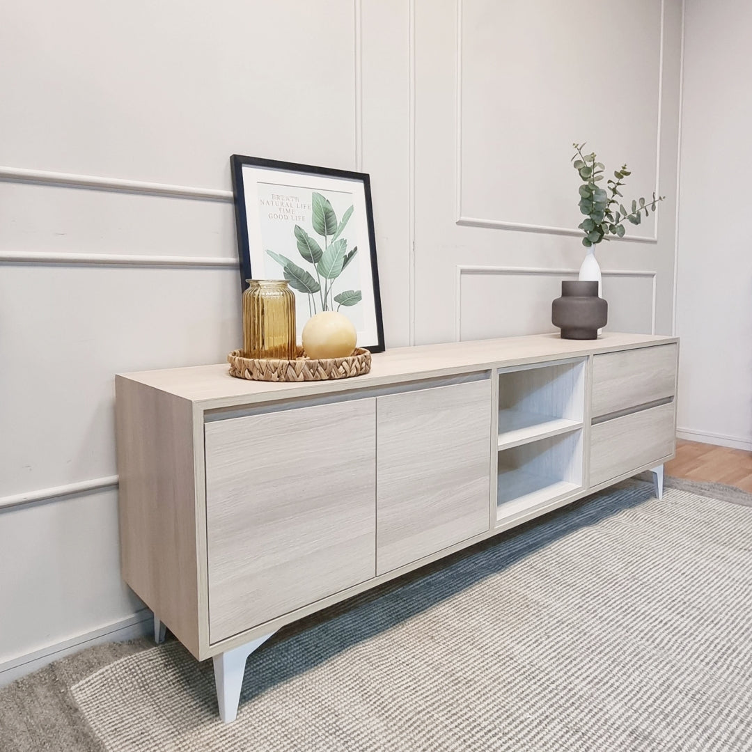mueble rack para living con cajones madera