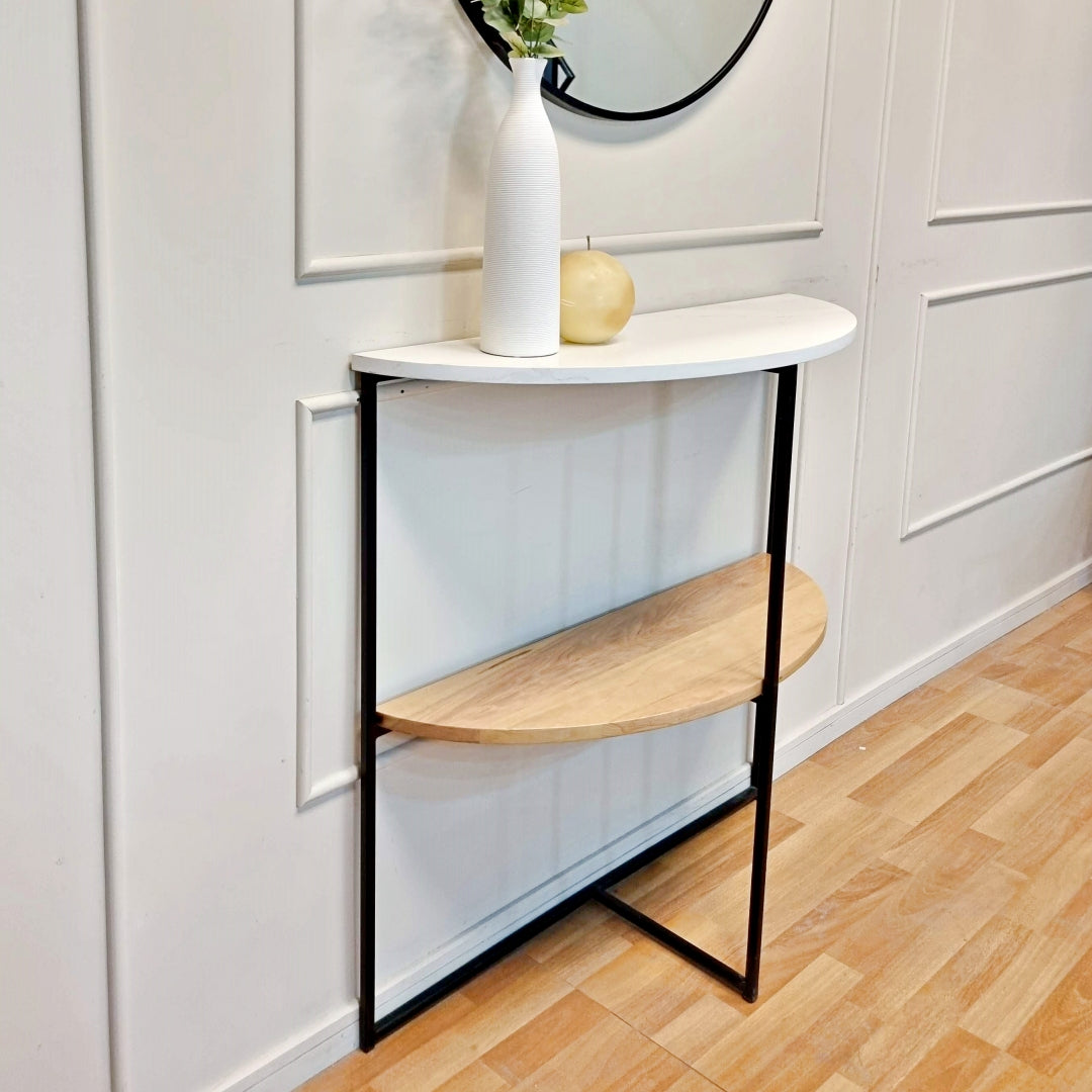 mesa arrimo semicircular madera