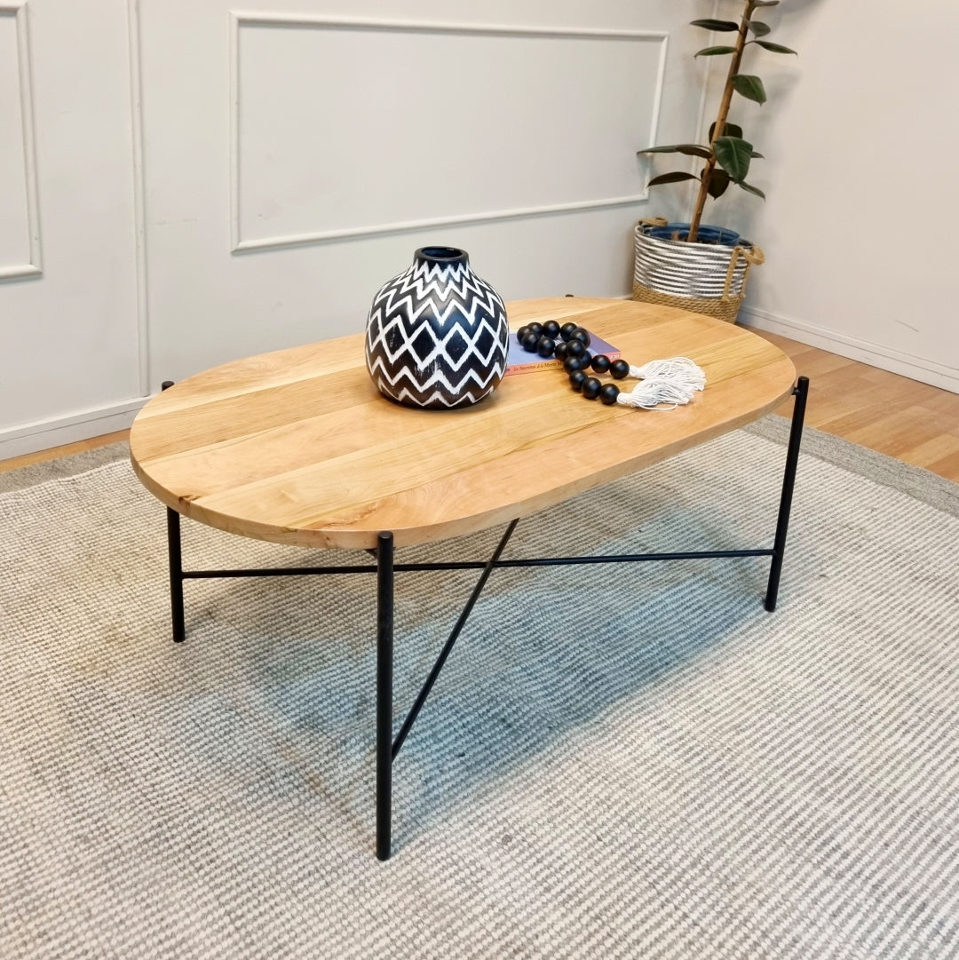 mesa de centro ovalada fierro madera